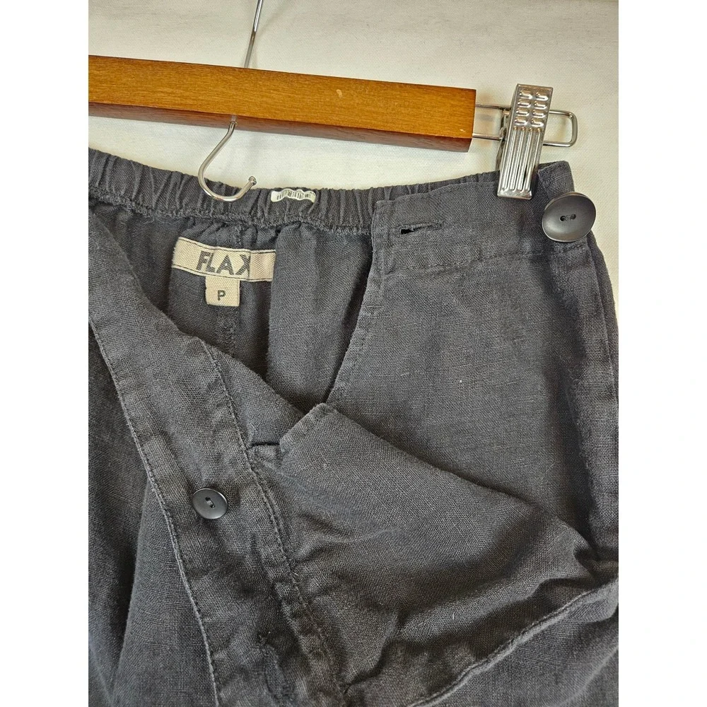 Flax linen tapered pant, black,‎ lagenlook beach, size P